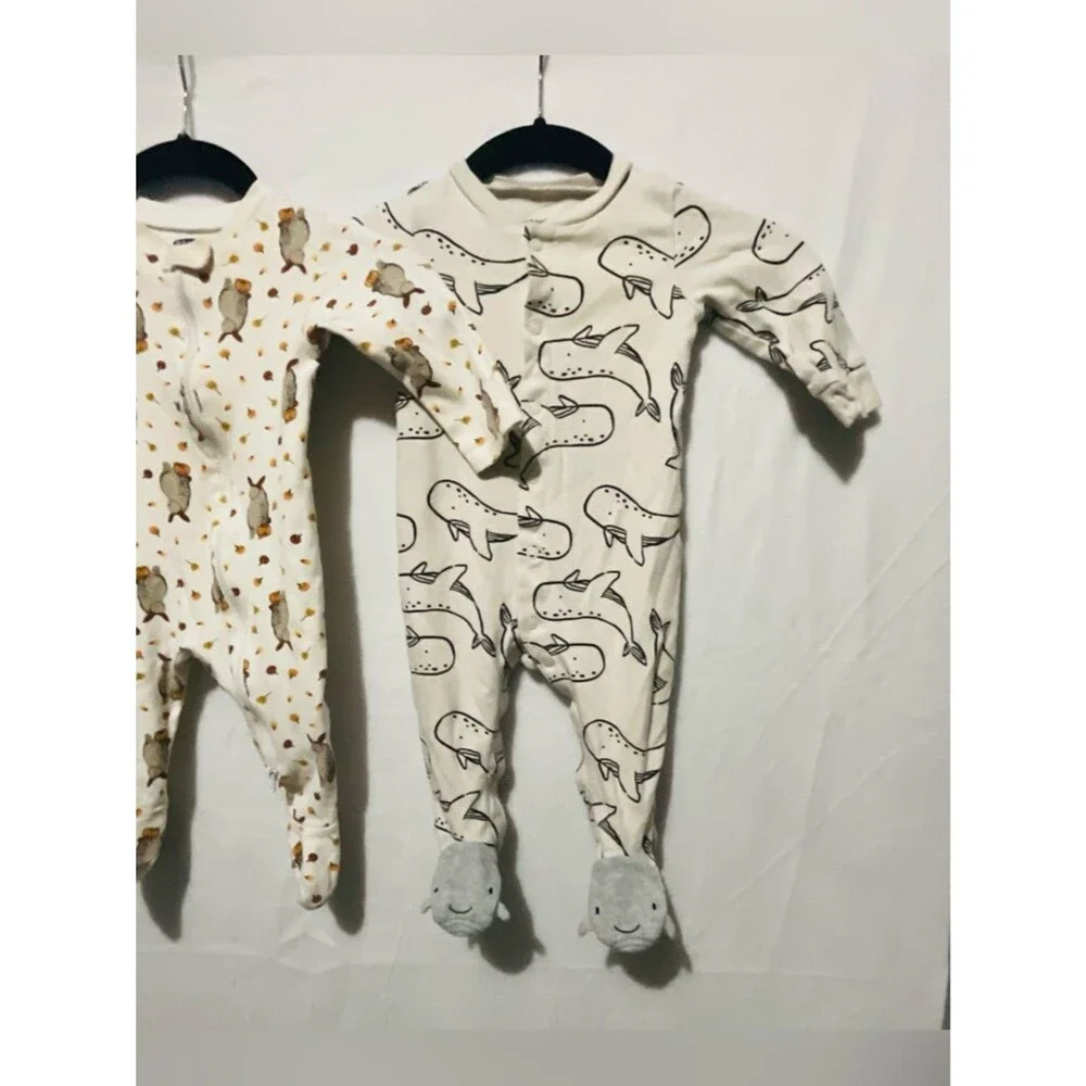 Lot of 3 Carter's Old Navy Baby Boy 6-9M Cotton Sleep and Play Whales Monsters